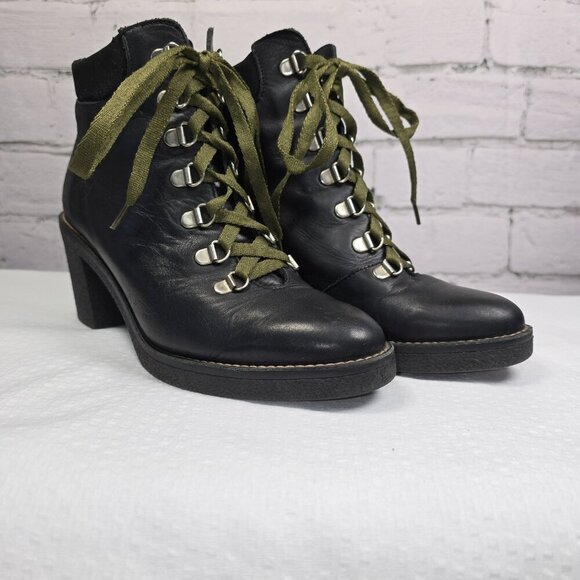 WOMENS MIISTA LONDON BLACK LEATHER LACE UP BOOTS SIZE 37 (6.5) GRUNGE MOTO - Picture 1 of 11